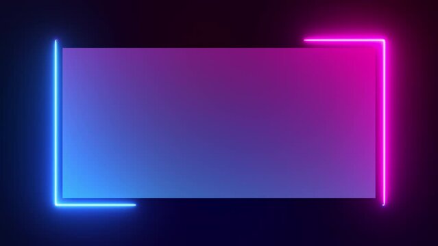 Abstract neon light rectangle frame with purple blue gradient background seamless looping animation