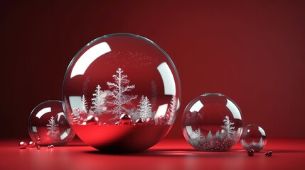 3d render, festive Christmas ornaments and baubles. Generative Ai