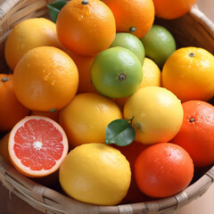 Basket of Fruit. Oranges, Tangerines, AI, Generative AI