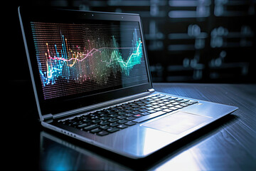 generative ai illustration of a laptop with a colorful chart on the screen