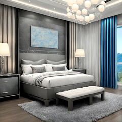 modern bedroom with luxury grey decoration, generate ai