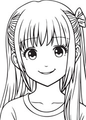Anime girl is smiling, vector coloring for children