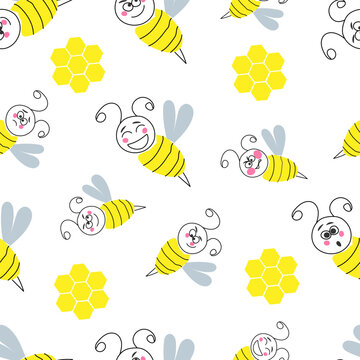 vector illustration seamless pattern emotional bees and honey