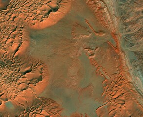 Satellite view of Libyan Desert, landscape and mountains. Dunes. Sahara Desert. Nature and aerial...