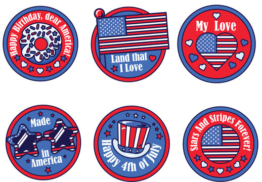 4th July american stickers set