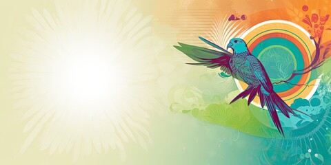 Technical drawing of colorful background with tropical birds - generative AI Art