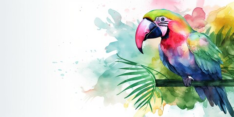 Watercolor background with tropical birds - generative AI Art