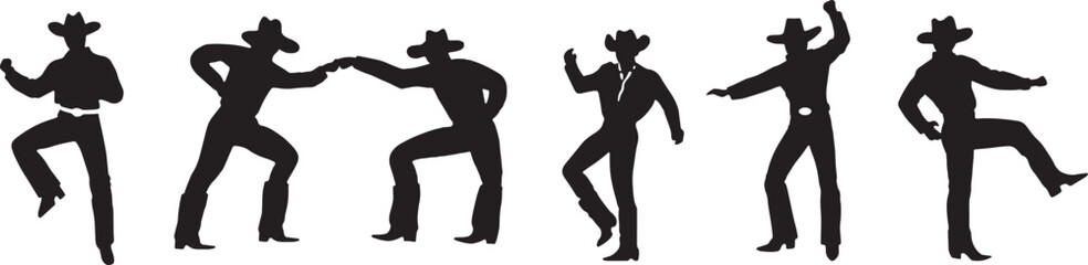Fototapeta na wymiar Silhouette of cowboys dancing at the country music festival. Vector design for dance competition