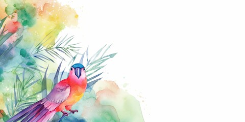 Watercolor background with tropical birds - generative AI Art