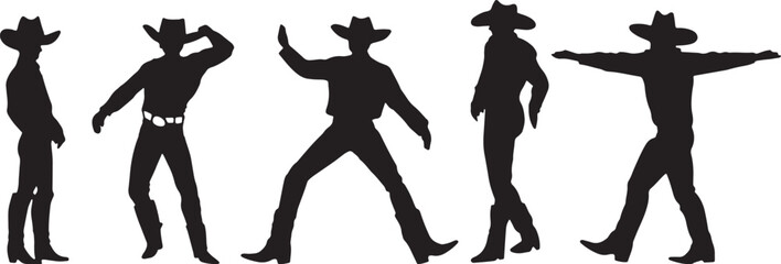 Silhouette of cowboys dancing at the country music festival. Vector design for dance competition