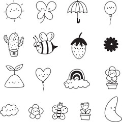 Spring cute for set of hand drawn icons