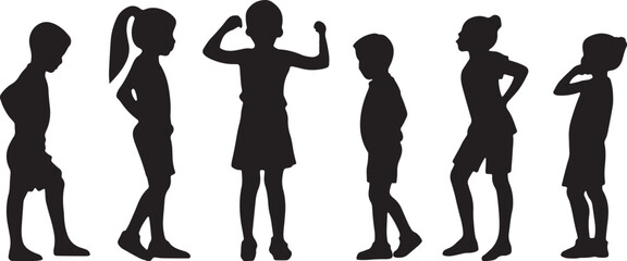 Silhouettes of children communicate. Vector template stencil teenager and child isolated