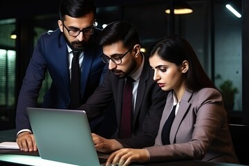 Indian diverse business team working on laptop, Generative AI