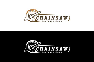 Creative abstract woodworking chainsaw logo design template