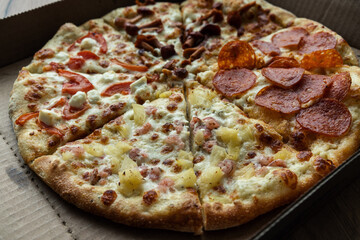 pizza slices in a cardboard box