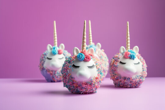 Unicorn cake pops party celebration food. Generative ai