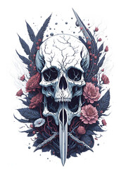 Vintage skull with swords inserted. AI generated illustration