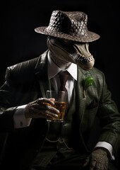 Realistic crocodile in suit with whiskey (Generative AI, Generativ, KI)
