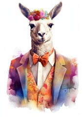 Colorful colorpainted lama in suit (Generative AI, Generativ, KI)