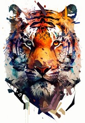 Colorful polygonally tiger (Generative AI, Generativ, KI)