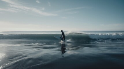 Ocean Blue: A Surfer Riding the Waves on a Vibrant Board, Generative AI
