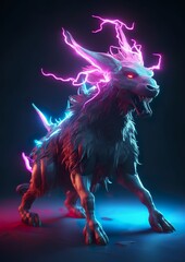 Fantasy creature (goat like) with neon lightning (Generative AI, Generativ, KI)