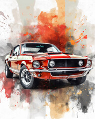 Watercolor Iconic Racing Car Illustration created by Generative Ai