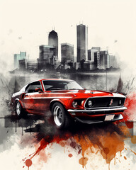 Watercolor Iconic Racing Car Illustration created by Generative Ai