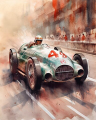 Watercolor Iconic Racing Car Illustration created by Generative Ai