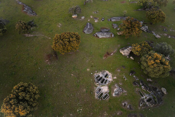 Landscape in Dehesa de la luz. the graves are archaeological remains of IV century AD approximately.