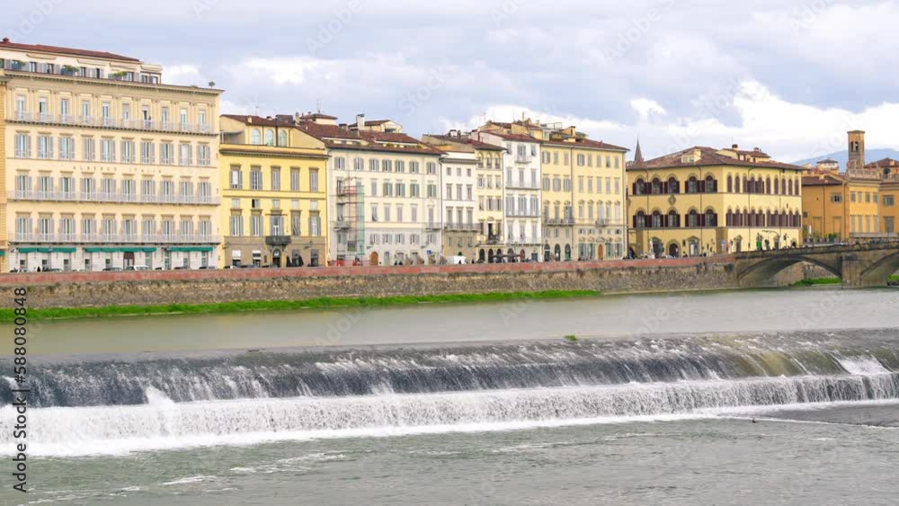 Wall mural florence in spring season, tuscany. lungarni, buildings along arno river