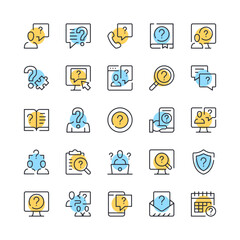 Question line icons. Set of question icons. Black, blue and yellow colors. Modern outline graphic design. Vector line icons set