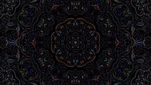 abstract lines colorful light shining round shape in center, black background	