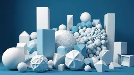 3d render, abstract background, white primitive shapes isolated on blue. Generative Ai