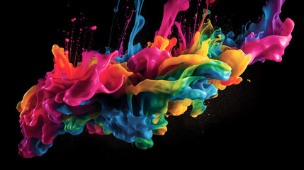 Colorful paint splashing isolated on black background. abstract background. Generative AI technology.