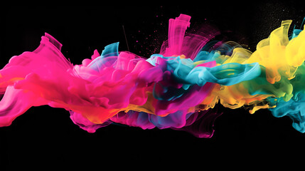 Colorful paint splashing isolated on black background. abstract background. Generative AI technology.