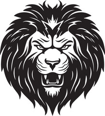 Fototapeta na wymiar Black and white vector illustration of a angry lion head, black on white background isolated, line art, suitable for logo, tattoo, mascot,shirt, t shirt, label, emblem, tatoo, sign, poster