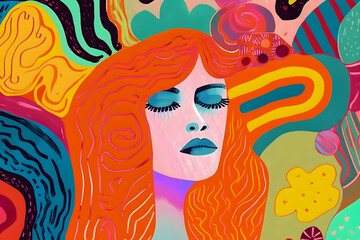 Self Love inspiration, trendy hand drawn style illustration, Generative AI