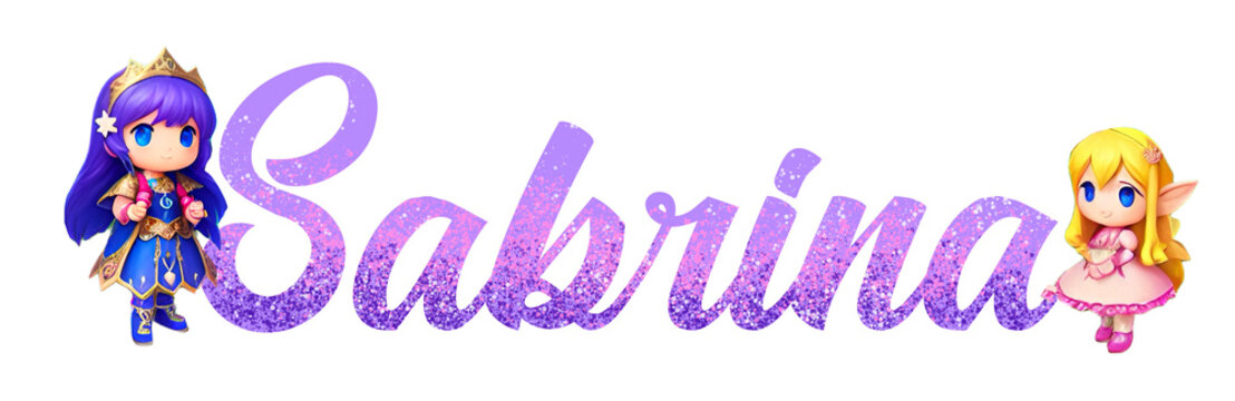 Sabrina - lilac - glitter female italian name with magical warriors - great for website, email, presentation, greeting, banner, postcard, book, t-shirt, sweatshirt