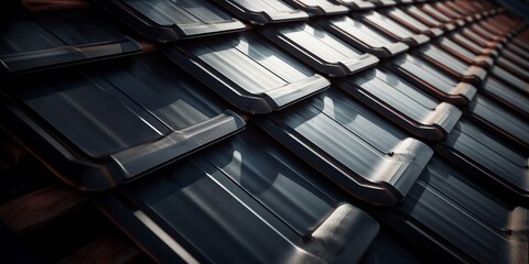 Obraz premium Schöne moderne Dach Ziegeln schwarz Nahaufnahme, ai generativ