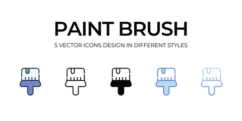 Paint Brush Icon Design in Five style with Editable Stroke. Line, Solid, Flat Line, Duo Tone Color, and Color Gradient Line. Suitable for Web Page, Mobile App, UI, UX and GUI design.