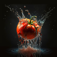 fresh tomato falling into bowl of water, health and healthy life concept. created with Generative AI technology