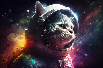 Fototapeta na wymiar Cat astronaut in Colourful Cosmos - Generated with AI