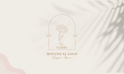 Botanical Floral element Hand Drawn Logo with Wild Flower and Leaves. 