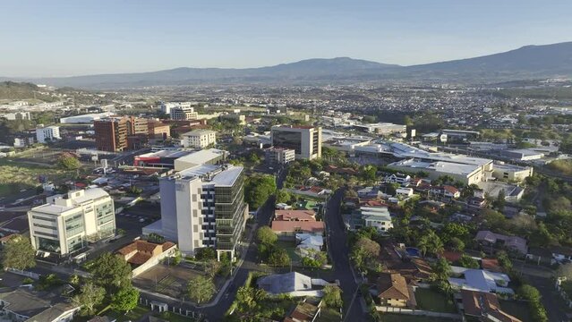 HDR aerial video of upscale shopping district in San Jose, Costa Rica (4K ProRes Rec.2020 HLG drone footage)