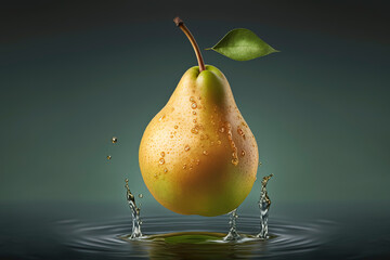 Fototapeta na wymiar healthy life, pear falling into the water and splashing drops of fresh water, taste, health created with Generative AI technology