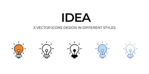 Idea Icon Design in Five style with Editable Stroke. Line, Solid, Flat Line, Duo Tone Color, and Color Gradient Line. Suitable for Web Page, Mobile App, UI, UX and GUI design.