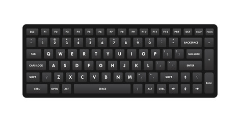 Black Keyboard Qwerty Keys Realistic Vector Illustration - obrazy, fototapety, plakaty