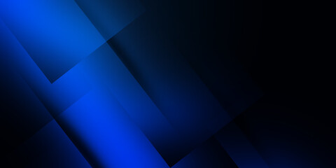 Modern abstract dark blue gradient geometric shapes background. Horizontal banner template