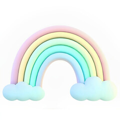 Arcobaleno con nuvole in stile plastilina su sfondo bianco generato dall'AI